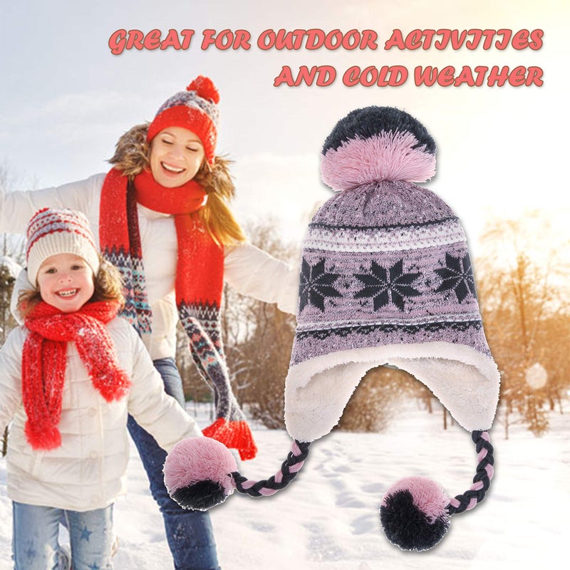 Dosoni Winter Hats for Women Knit Beanie Soft Warm Fleece Lined Long Ear Straps Snow Ski Cap with Pompom Pink - Image 5